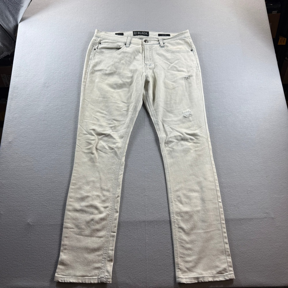 Rue21 BLACK Skinny Jeans Mens 34x33 Off White Distressed Denim